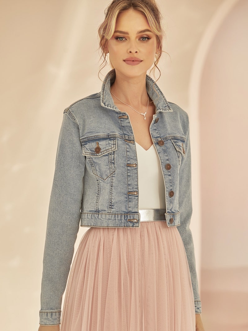 Langes Kleid Jeansjacke Hochzeitsgast Festliche Kleidung Jacken
