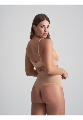 BYE BRA Seamless High Waist Thong Beige