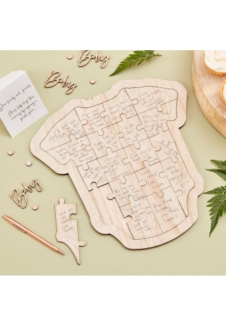 Ginger Ray BAB-126 Botanical Baby Gästebuch Holzpuzzle Strampler