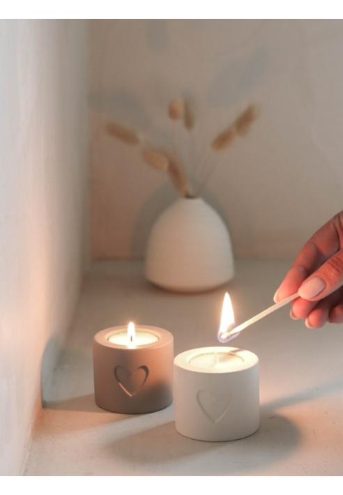 Leeff 18755 Herz-Teelichthalter Hilde, Set mit 2 Grau