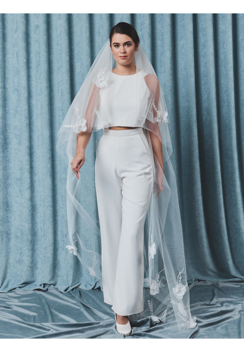 S75512-210-2 Schleier mit 3D-Blumen und Perlen ()