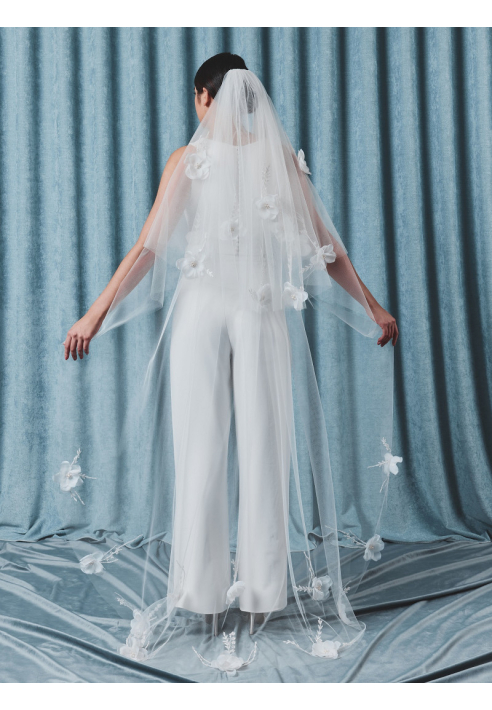  S75512-210-2 Schleier mit 3D-Blumen und Perlen