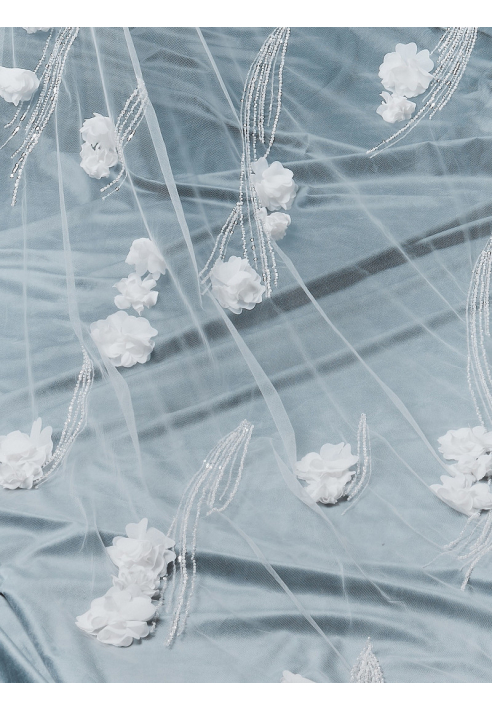 S75516-300-1 Schleier mit 3D-Blumen und Perlen