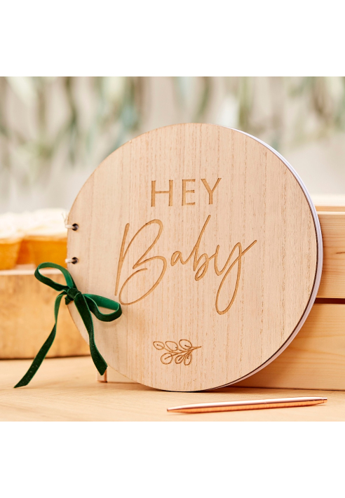 Ginger Ray BAB-107 Botanical Baby Gästebuch Holz ()