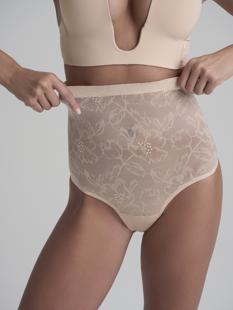 BYE BRA Lacy High Waist Shaping Thong Beige main product photo