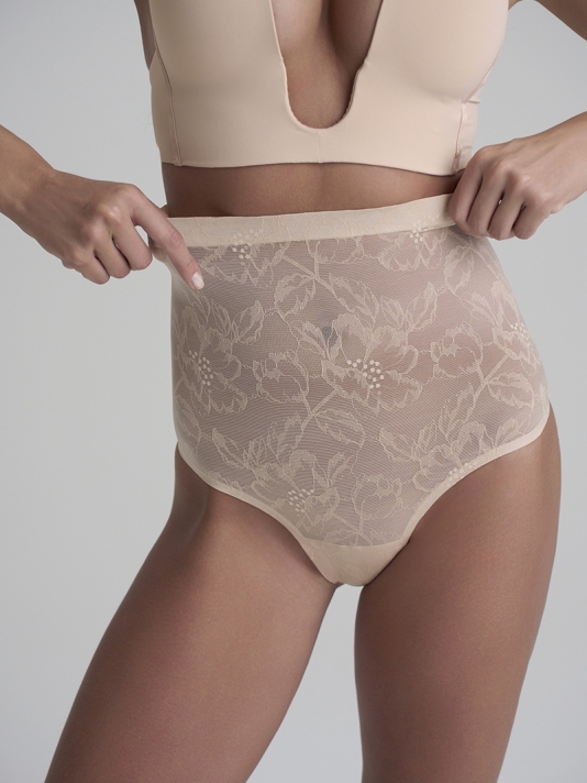 BYE BRA Lacy High Waist Shaping Thong Beige main product photo